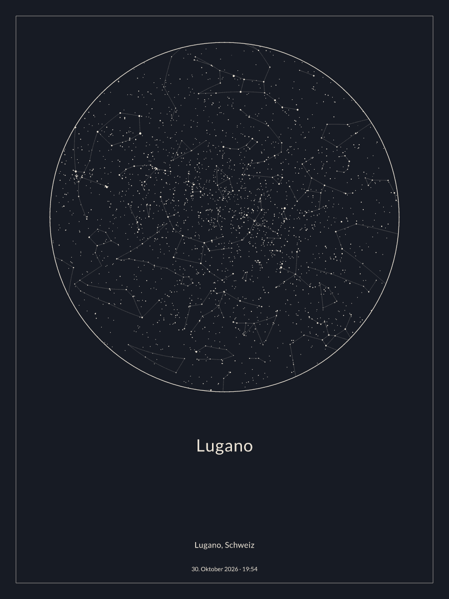Sternkarte des Nachthimmels über Lugano um 19:54 Uhr am 30. Oktober 2026