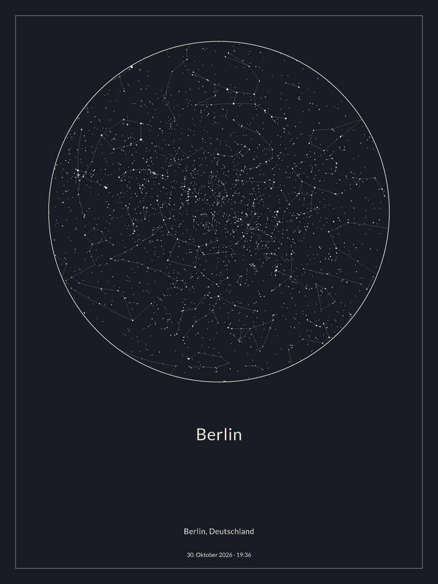 Sternkarte des Nachthimmels über Berlin um 19:36 Uhr am 30. Oktober 2026