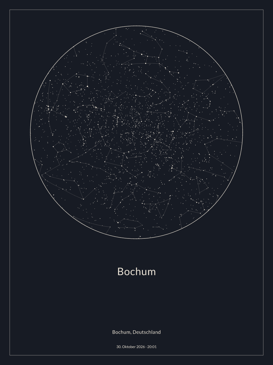 Sternkarte des Nachthimmels über Bochum um 20:01 Uhr am 30. Oktober 2026