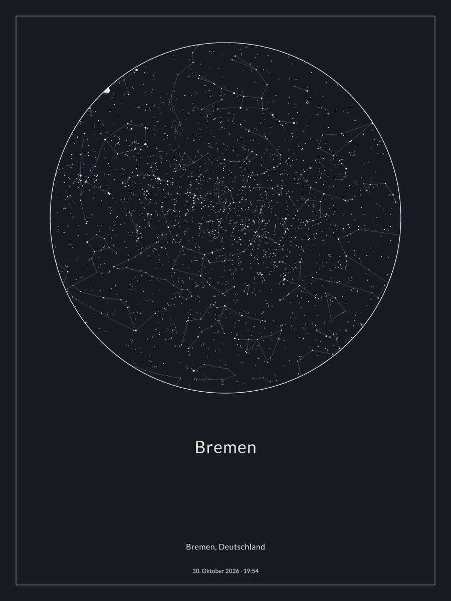Sternkarte des Nachthimmels über Bremen um 19:54 Uhr am 30. Oktober 2026