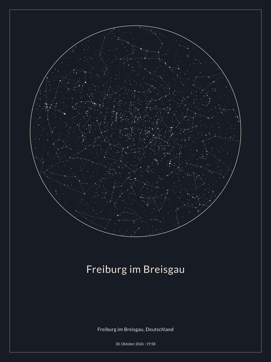 Sternkarte des Nachthimmels über Freiburg im Breisgau um 19:58 Uhr am 30. Oktober 2026