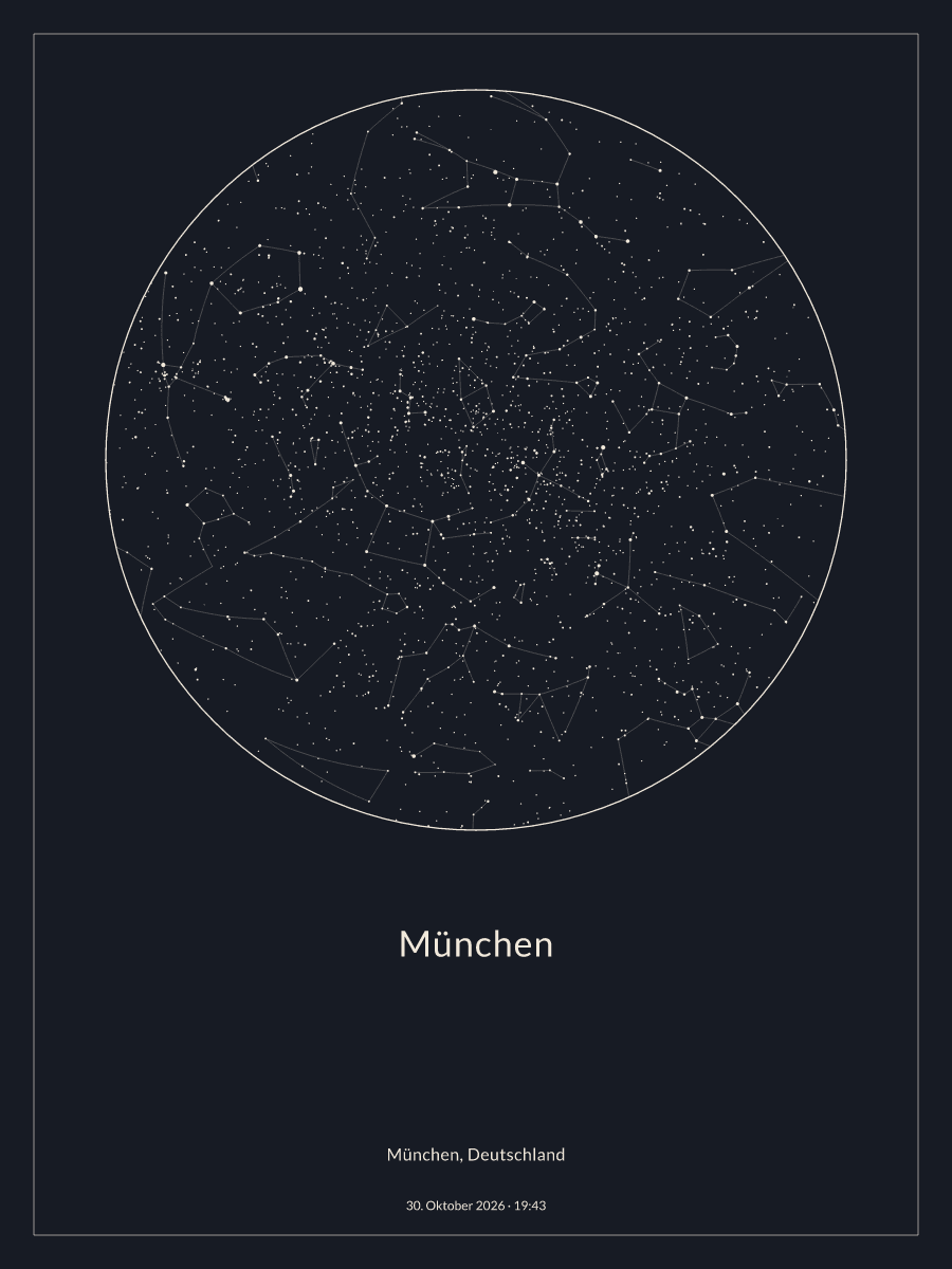 Sternkarte des Nachthimmels über München um 19:43 Uhr am 30. Oktober 2026