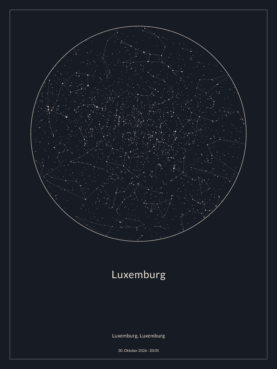Sternkarte des Nachthimmels über Luxemburg um 20:05 Uhr am 30. Oktober 2026