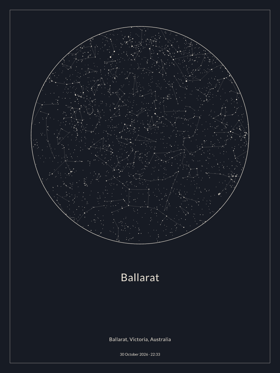 Sky chart of the night sky above Ballarat at 10:33 pm on 30 October 2026