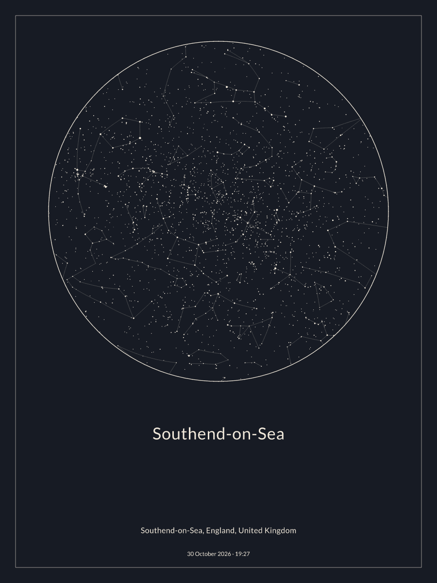 Sky chart of the night sky above Southend-on-Sea at 19:27 on 30 October 2026