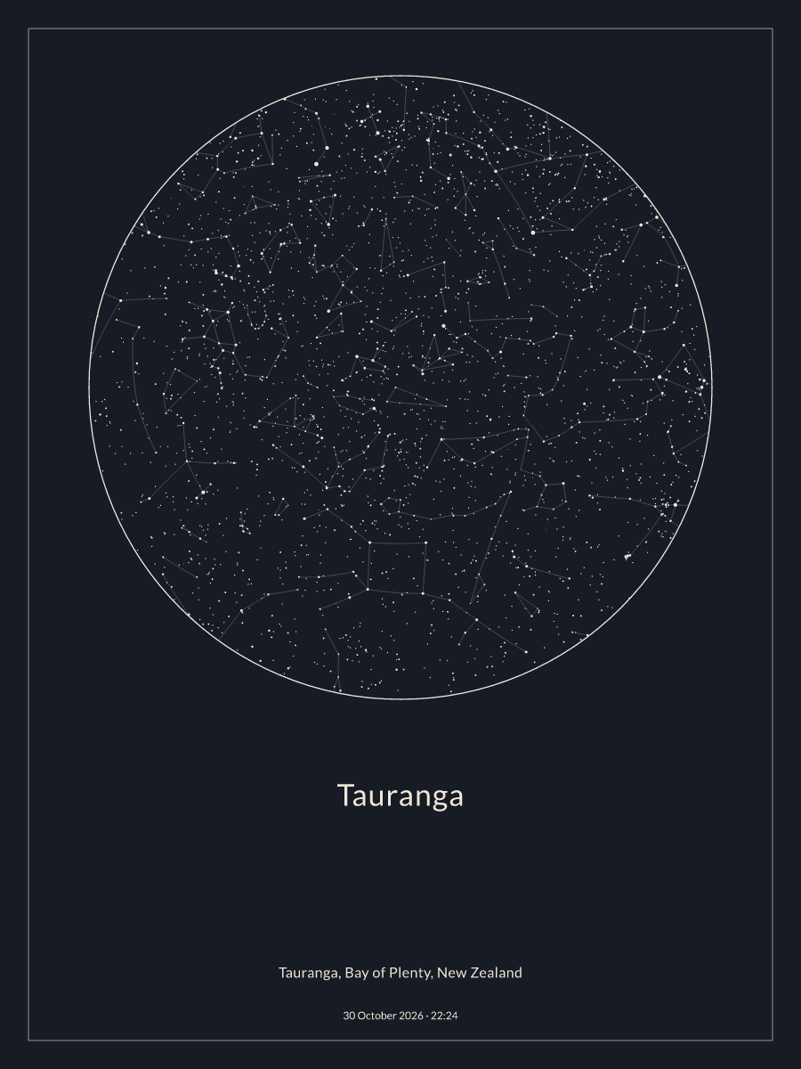 Sky chart of the night sky above Tauranga at 10:24 pm on 30 October 2026