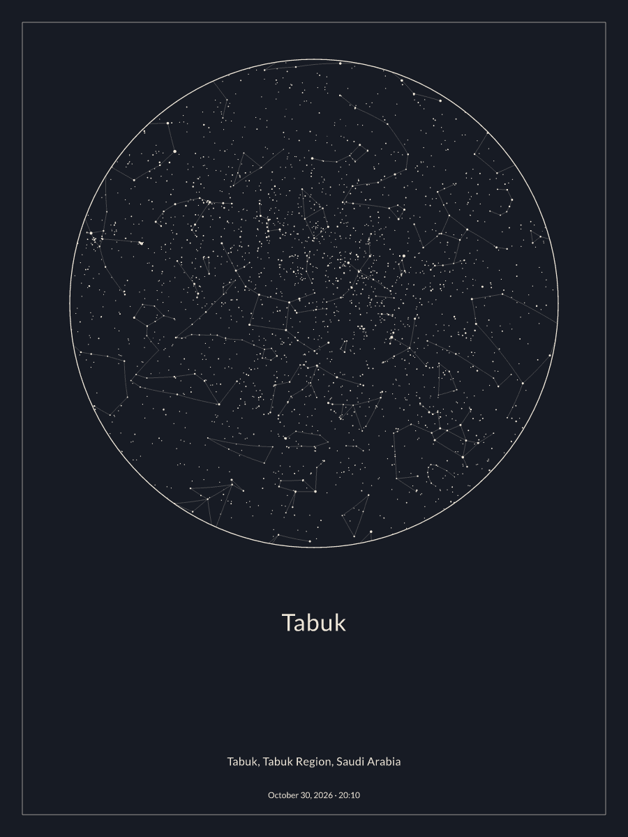 Sky chart of the night sky above Tabuk at 8:10 PM on October 30, 2026