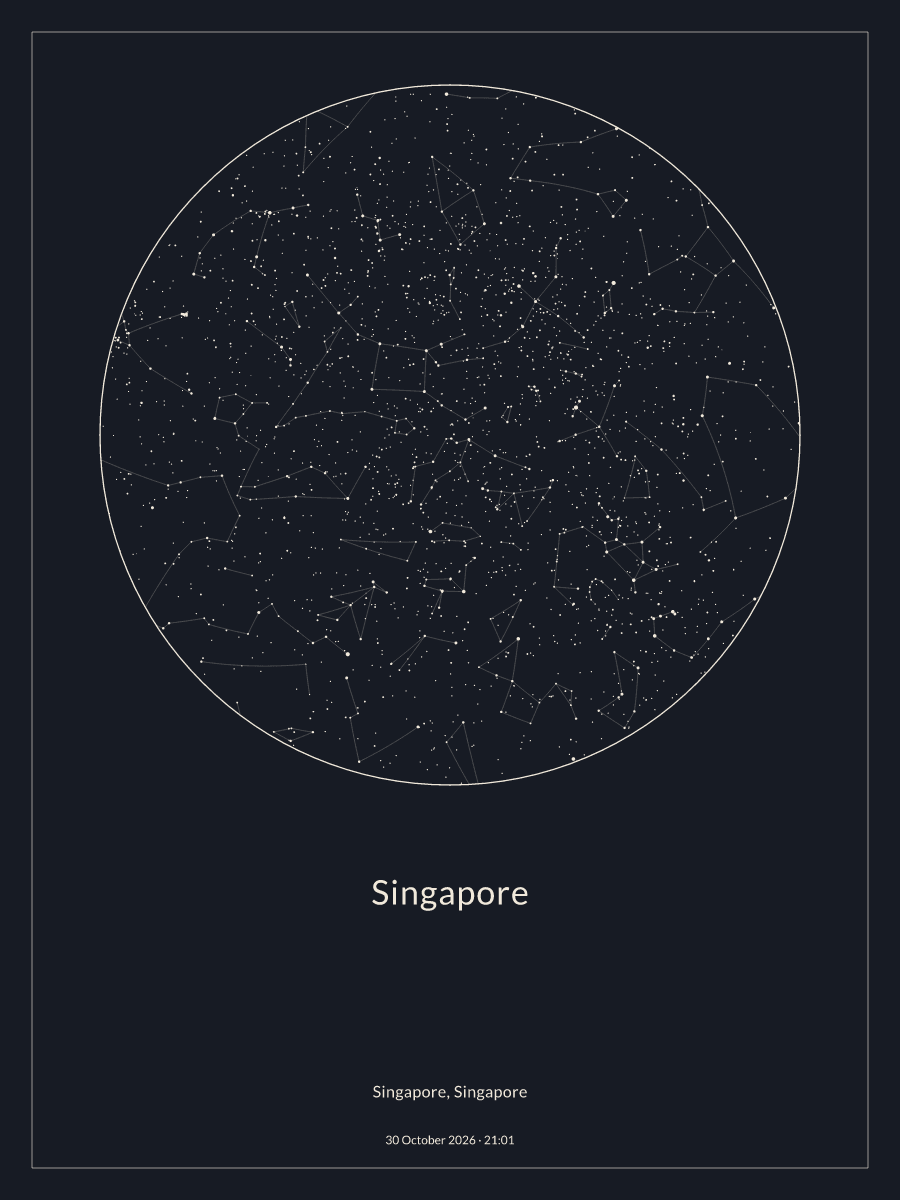 Sky chart of the night sky above Singapore at 9:01 pm on 30 October 2026
