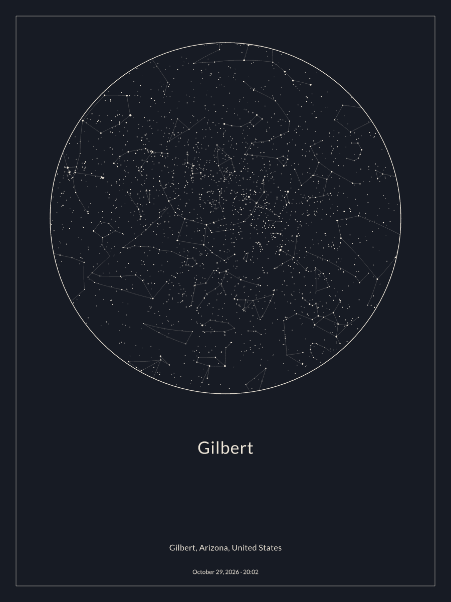 Sky chart of the night sky above Gilbert at 8:02 PM on October 29, 2026