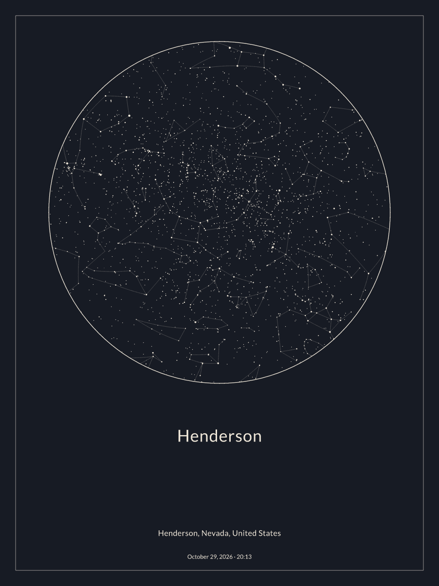 Sky chart of the night sky above Henderson at 8:13 PM on October 29, 2026