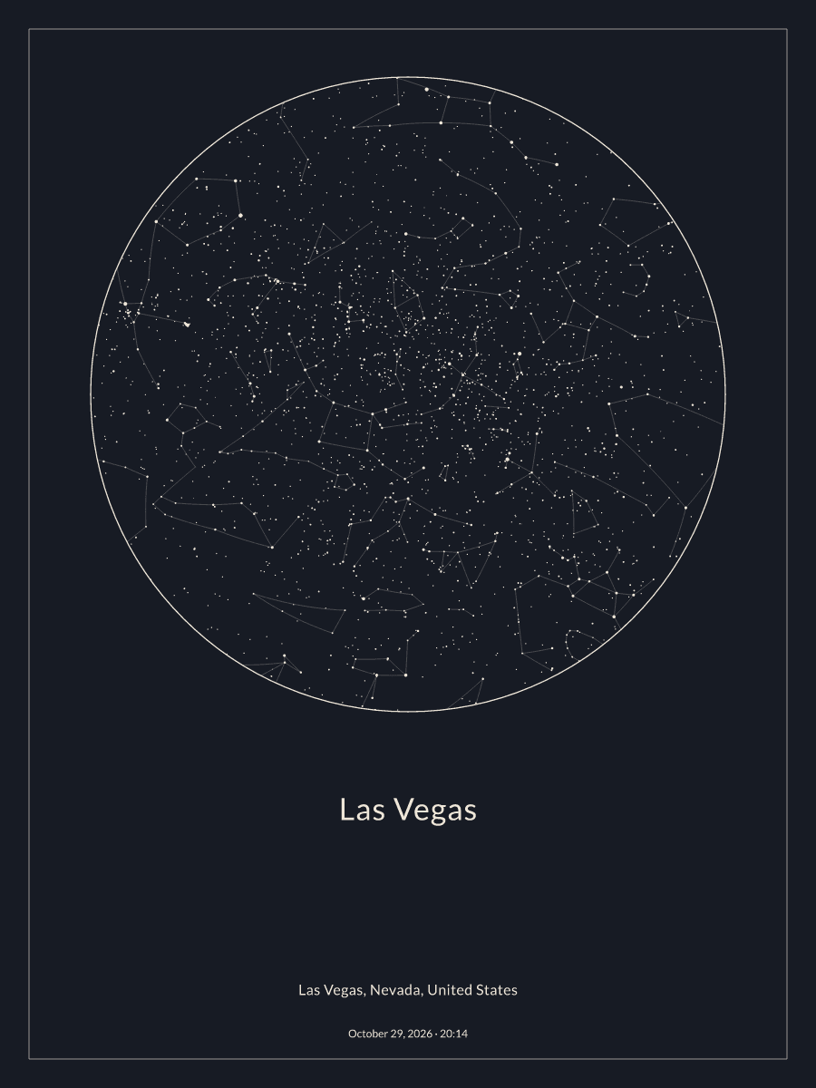 Sky chart of the night sky above Las Vegas at 8:14 PM on October 29, 2026