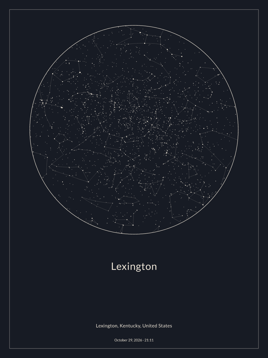 Sky chart of the night sky above Lexington at 9:11 PM on October 29, 2026