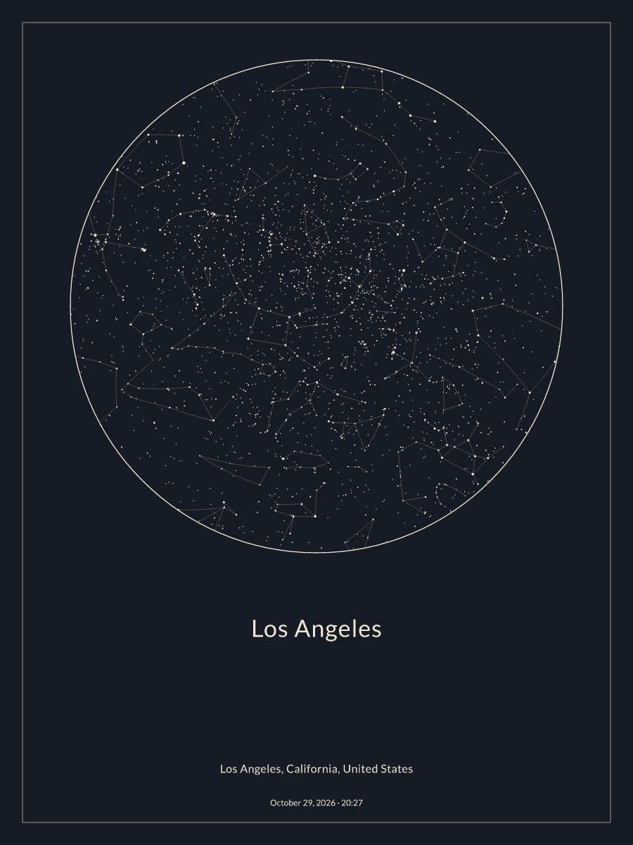 Sky chart of the night sky above Los Angeles at 8:27 PM on October 29, 2026