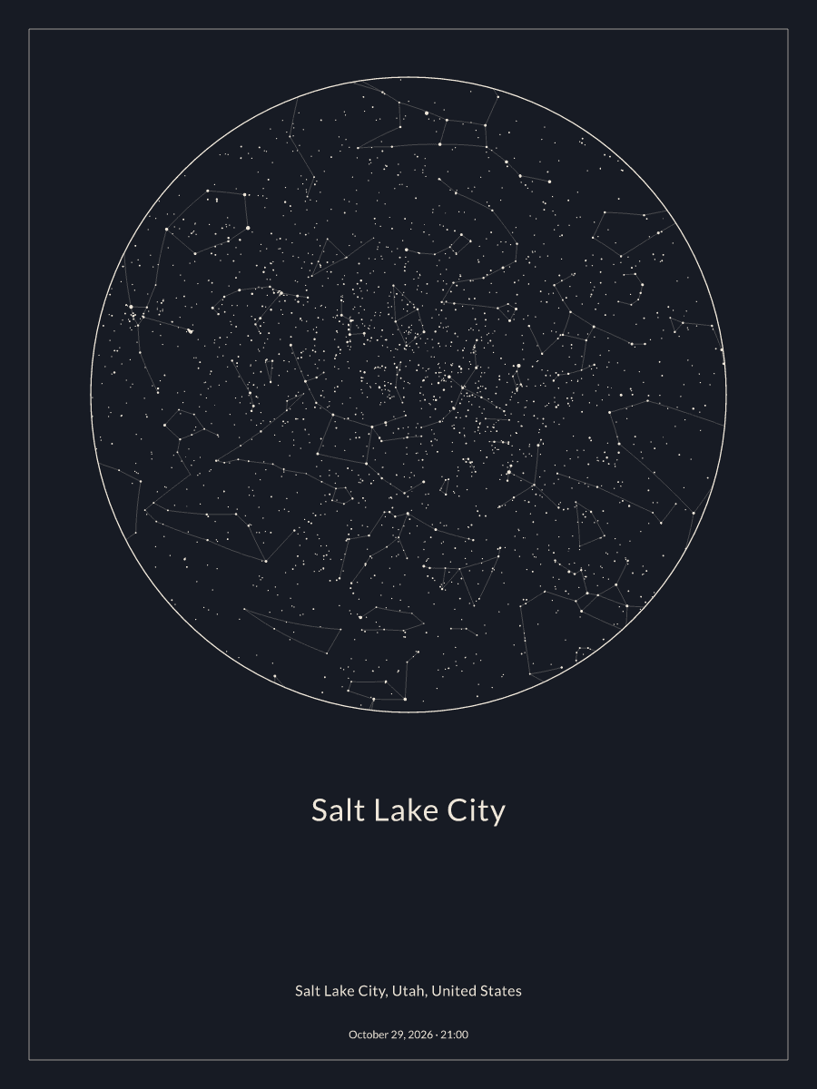 Sky chart of the night sky above Salt Lake City at 9:00 PM on October 29, 2026