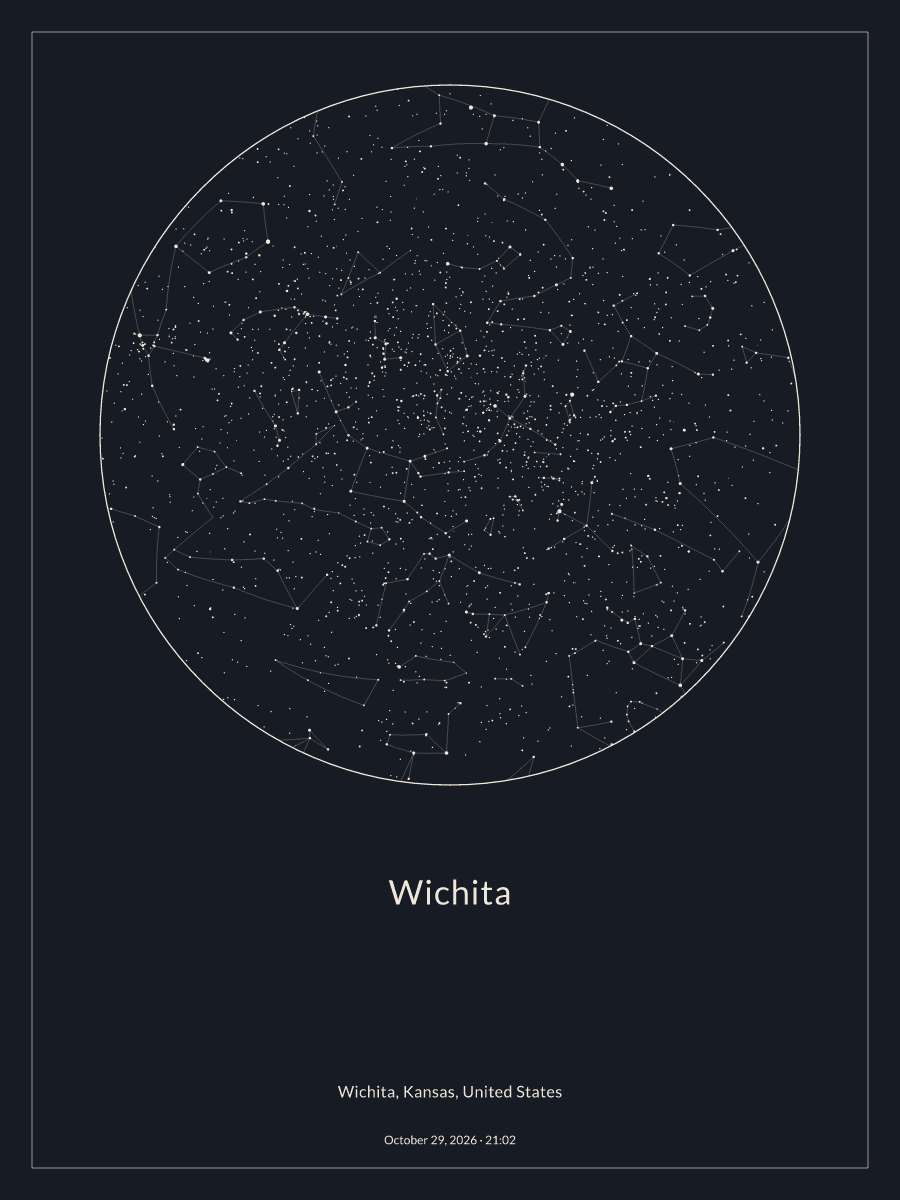 Sky chart of the night sky above Wichita at 9:02 PM on October 29, 2026