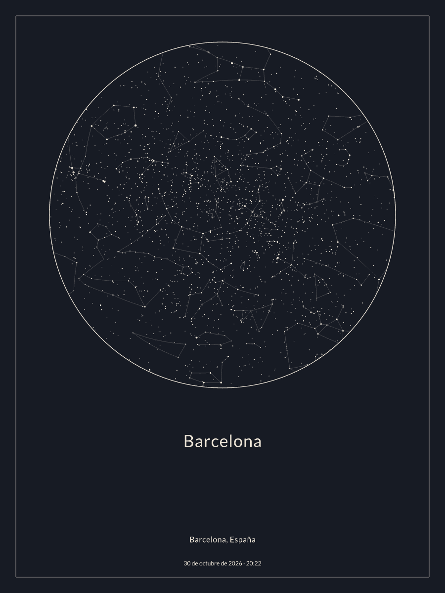 Mapa del cielo nocturno sobre Barcelona el 30 de octubre de 2026 a las 20:22