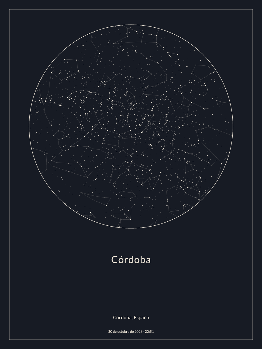 Mapa del cielo nocturno sobre Córdoba el 30 de octubre de 2026 a las 20:51