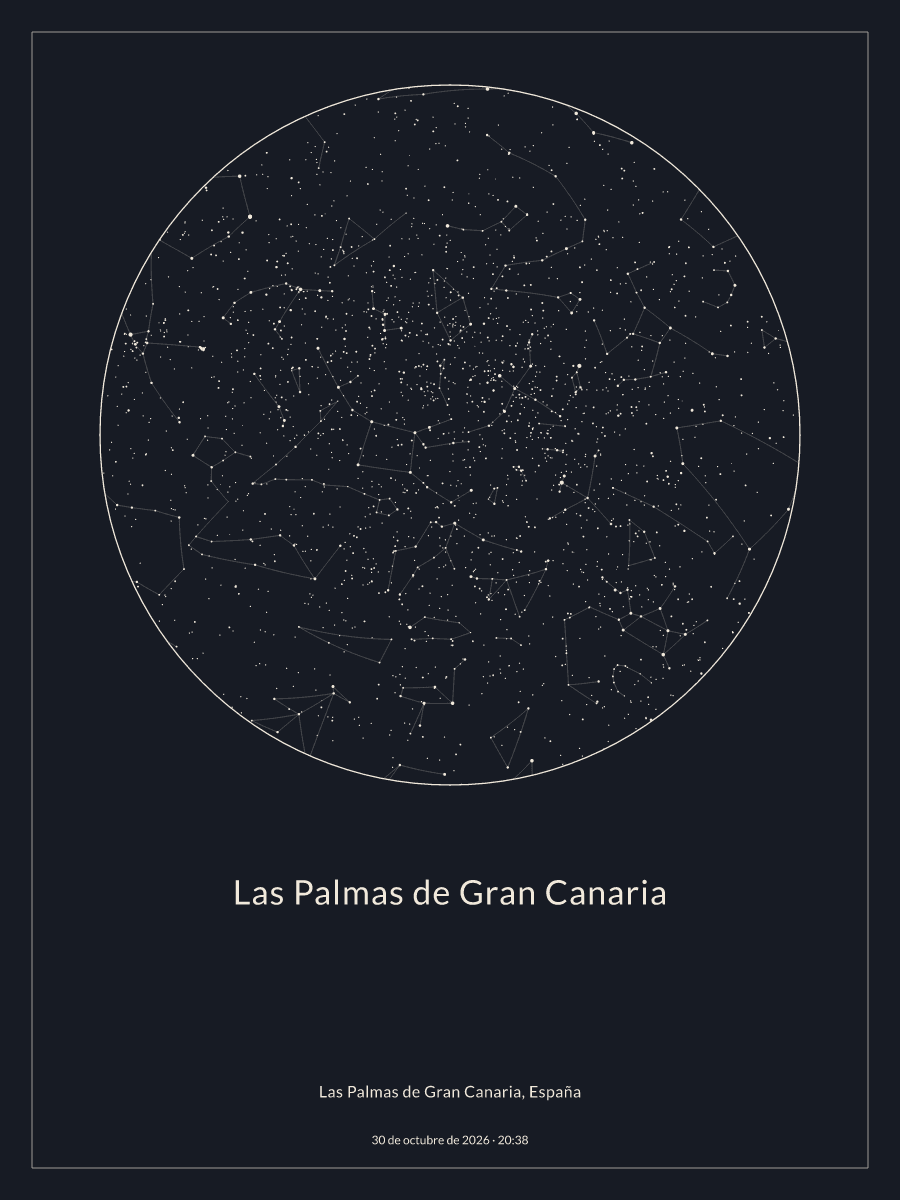 Mapa del cielo nocturno sobre Las Palmas de Gran Canaria el 30 de octubre de 2026 a las 20:38