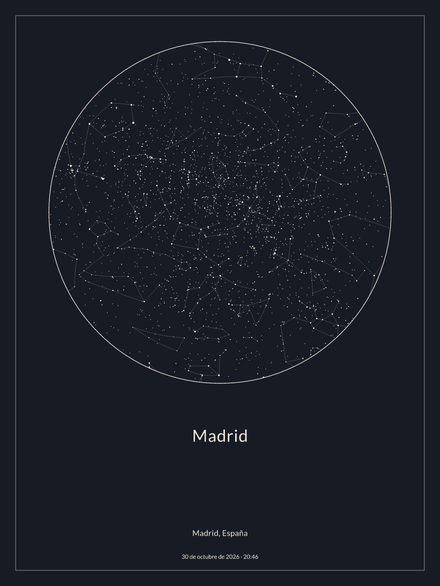 Mapa del cielo nocturno sobre Madrid el 30 de octubre de 2026 a las 20:46