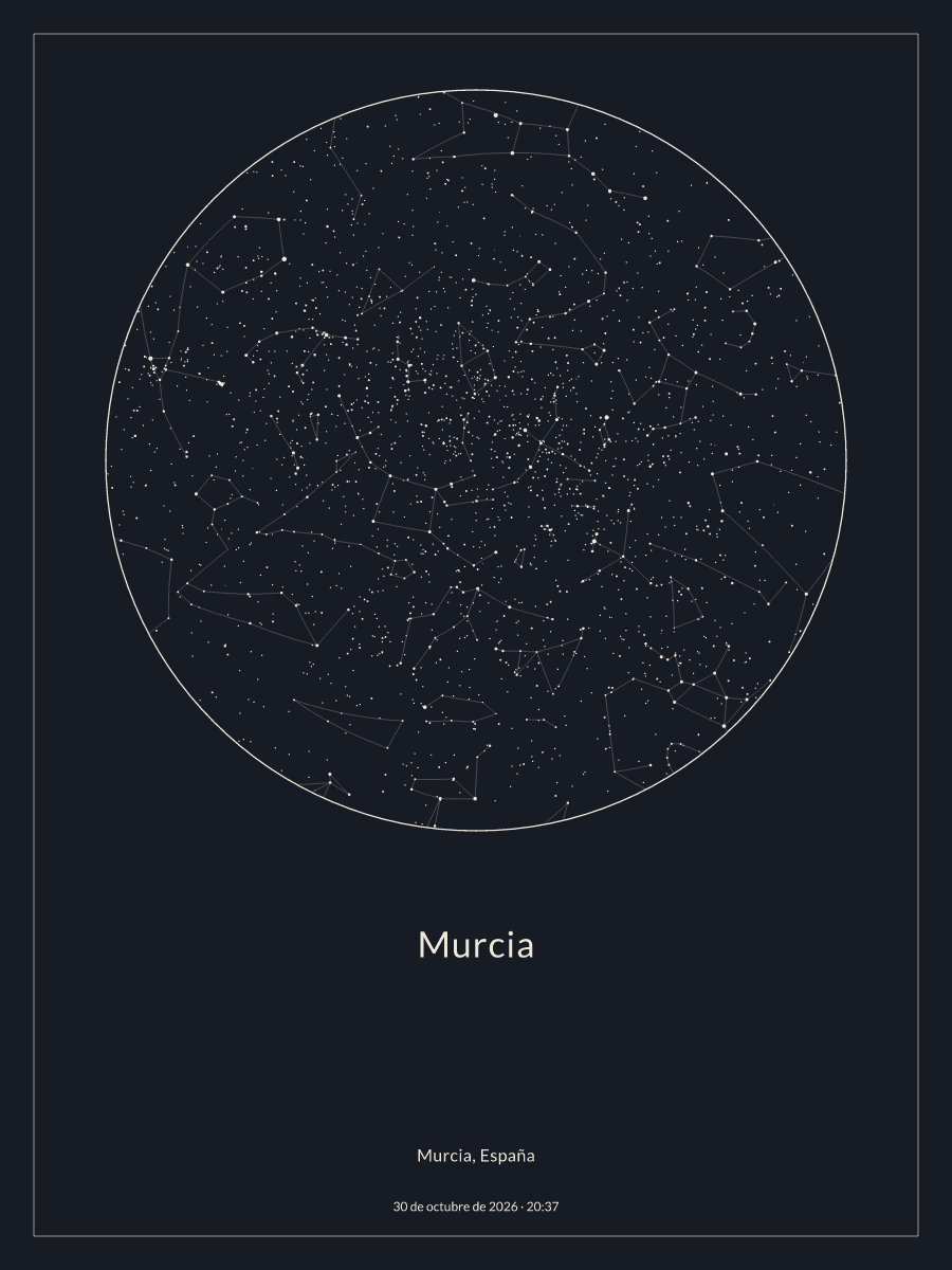 Mapa del cielo nocturno sobre Murcia el 30 de octubre de 2026 a las 20:37