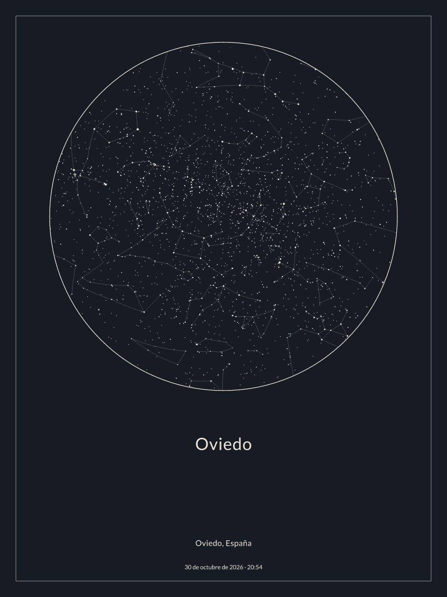 Mapa del cielo nocturno sobre Oviedo el 30 de octubre de 2026 a las 20:54