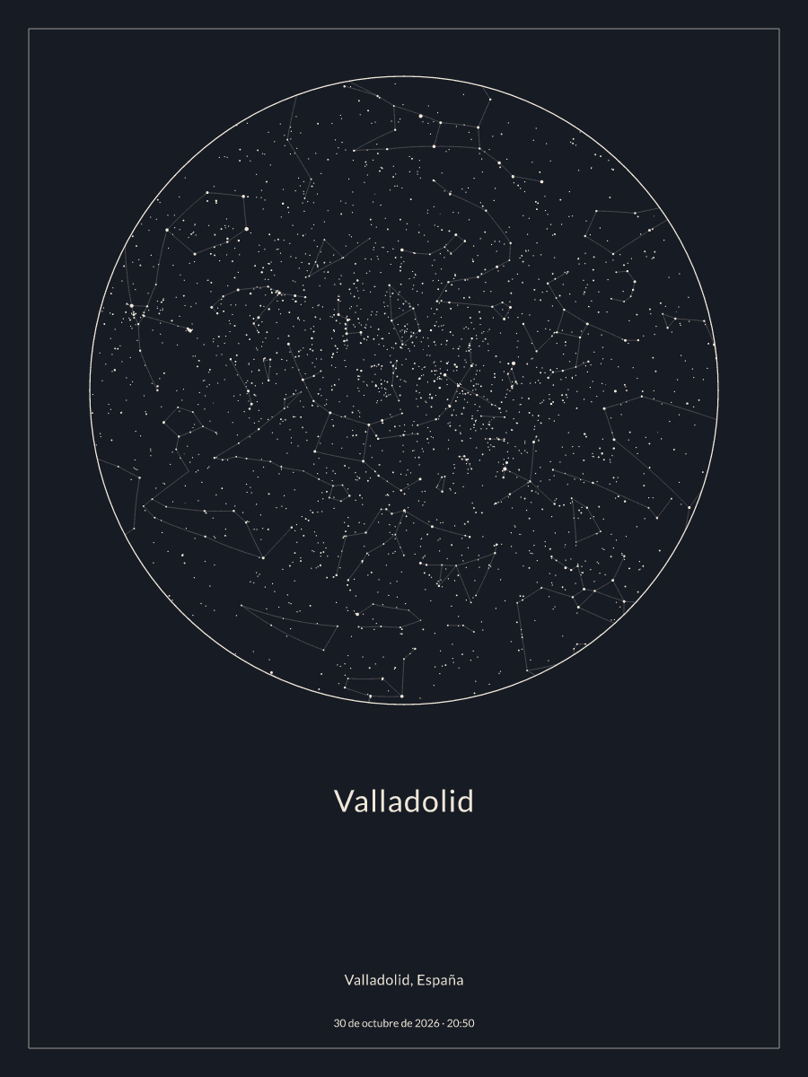 Mapa del cielo nocturno sobre Valladolid el 30 de octubre de 2026 a las 20:50