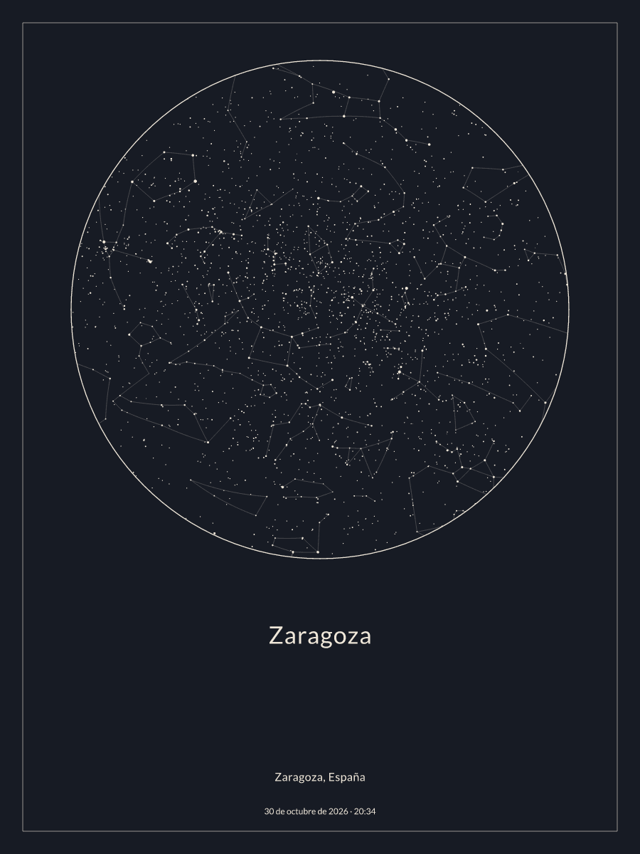Mapa del cielo nocturno sobre Zaragoza el 30 de octubre de 2026 a las 20:34