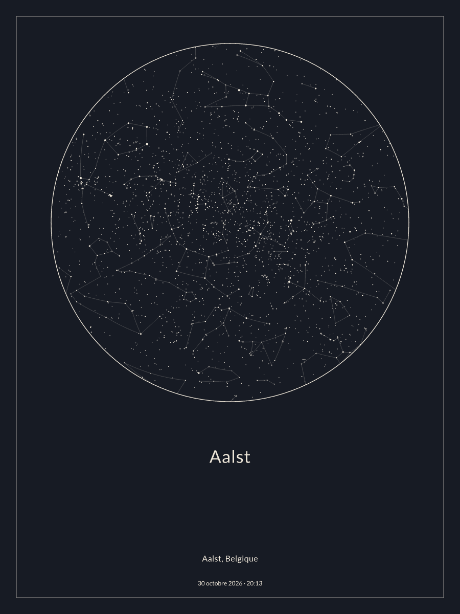Carte du ciel nocturne depuis Aalst, le 30 octobre 2026 à 20:13