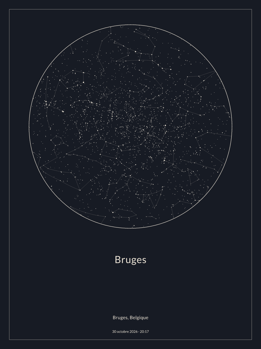 Carte du ciel nocturne depuis Bruges, le 30 octobre 2026 à 20:17