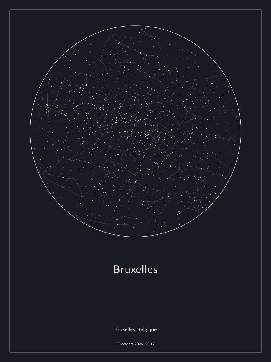 Carte du ciel nocturne depuis Bruxelles, le 30 octobre 2026 à 20:12