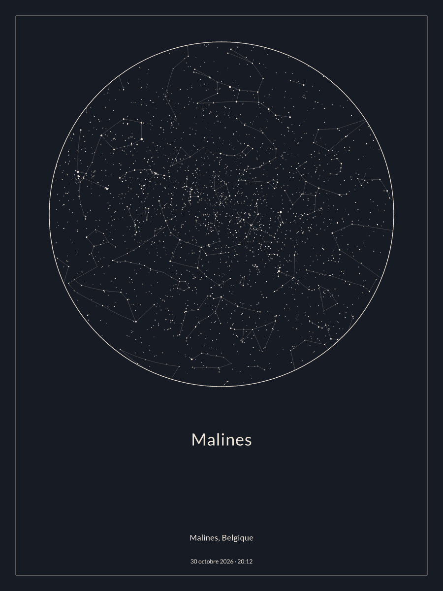 Carte du ciel nocturne depuis Malines, le 30 octobre 2026 à 20:12