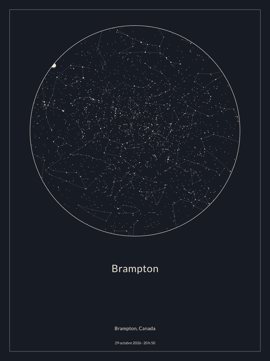 Carte du ciel nocturne depuis Brampton, le 29 octobre 2026 à 20 h 50