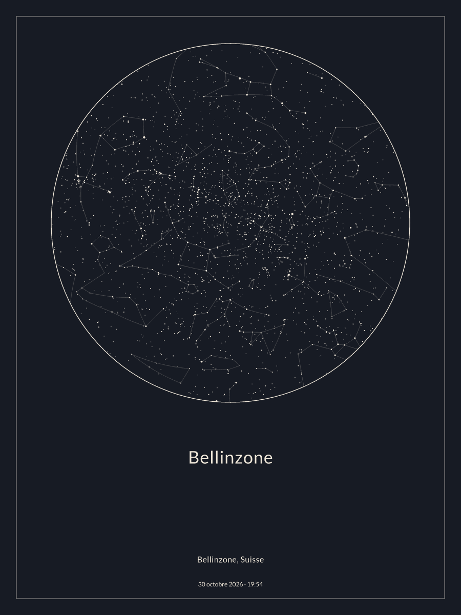 Carte du ciel nocturne depuis Bellinzone, le 30 octobre 2026 à 19:54