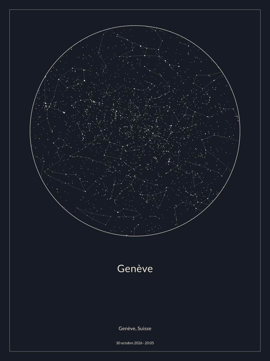 Carte du ciel nocturne depuis Genève, le 30 octobre 2026 à 20:05