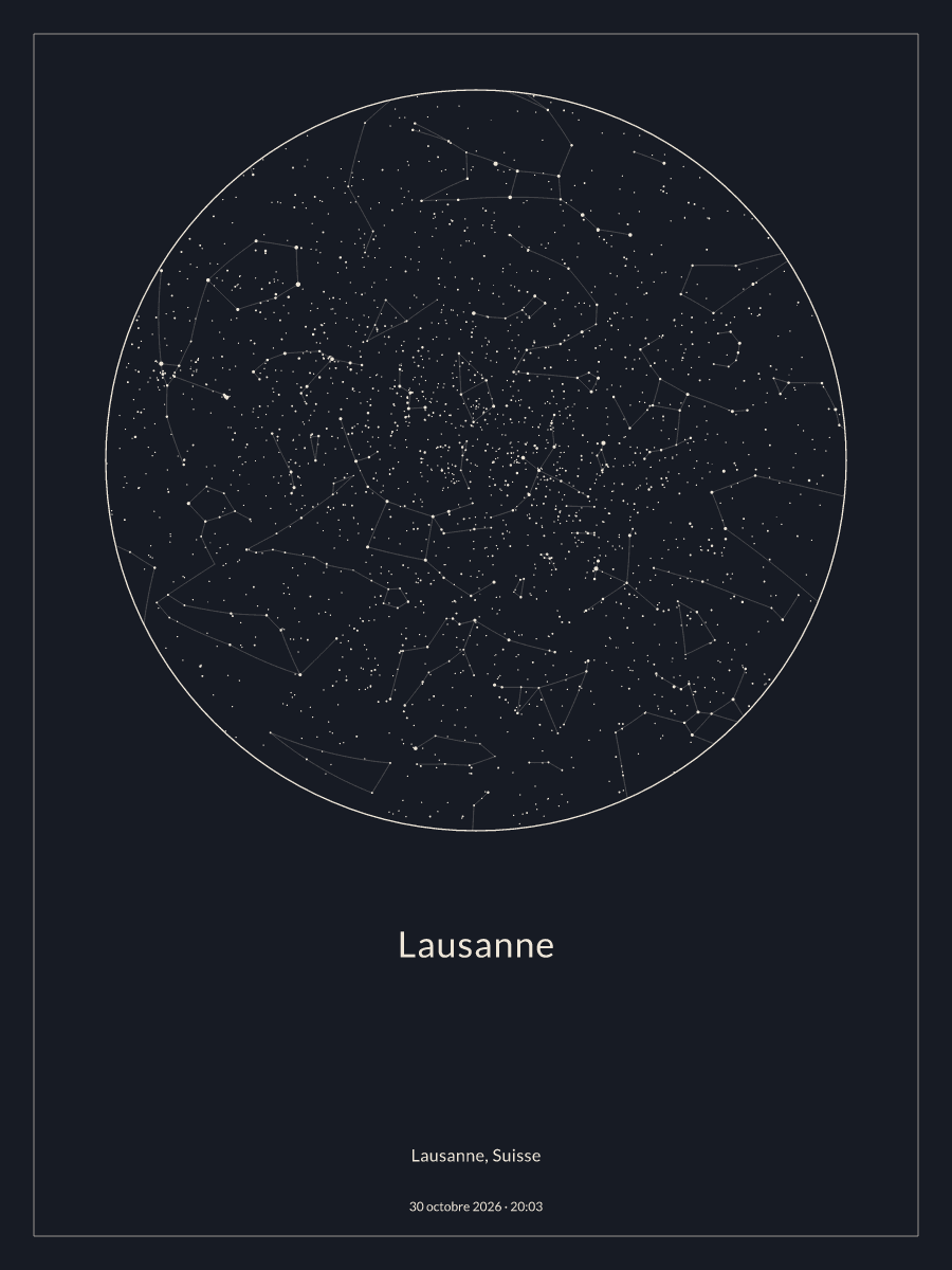 Carte du ciel nocturne depuis Lausanne, le 30 octobre 2026 à 20:03
