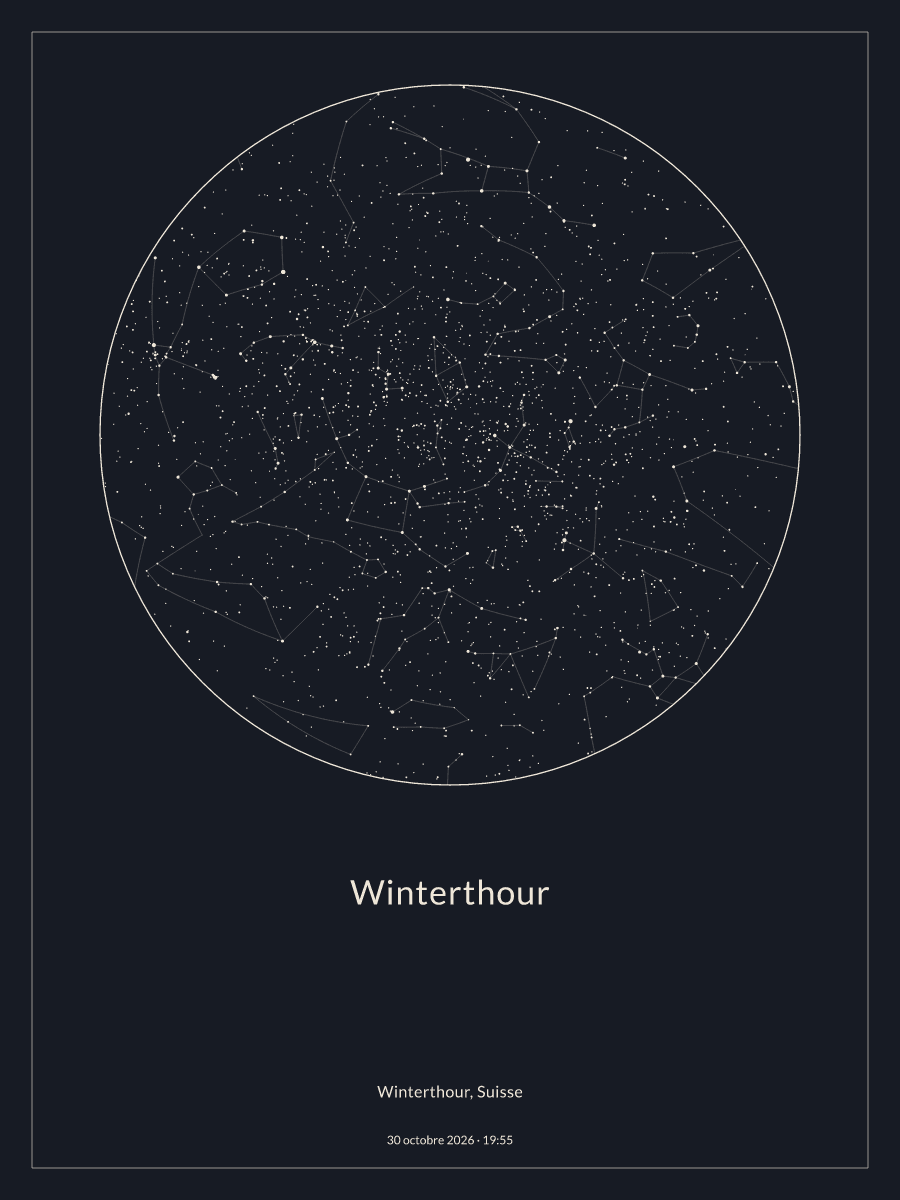 Carte du ciel nocturne depuis Winterthour, le 30 octobre 2026 à 19:55