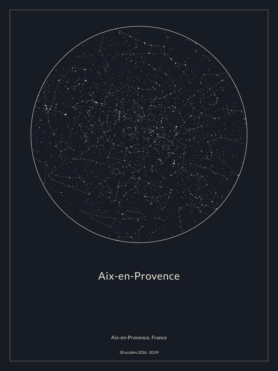 Carte du ciel nocturne depuis Aix-en-Provence, le 30 octobre 2026 à 20:09