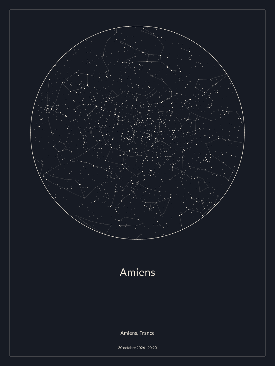 Carte du ciel nocturne depuis Amiens, le 30 octobre 2026 à 20:20