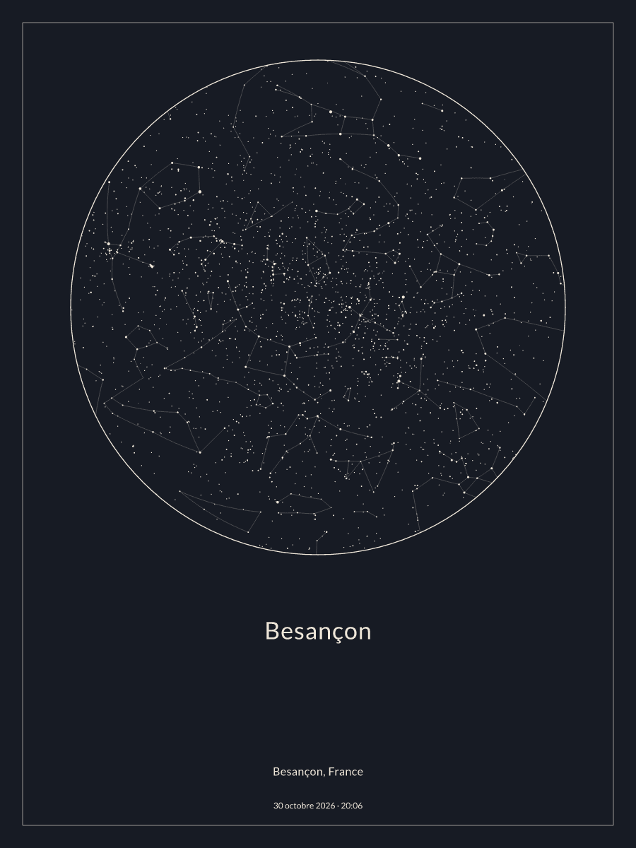 Carte du ciel nocturne depuis Besançon, le 30 octobre 2026 à 20:06