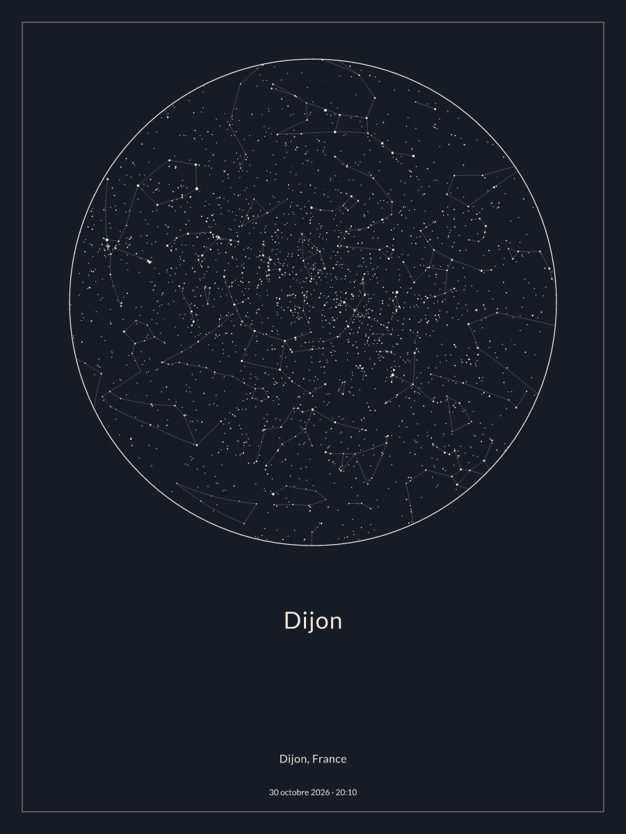 Carte du ciel nocturne depuis Dijon, le 30 octobre 2026 à 20:10