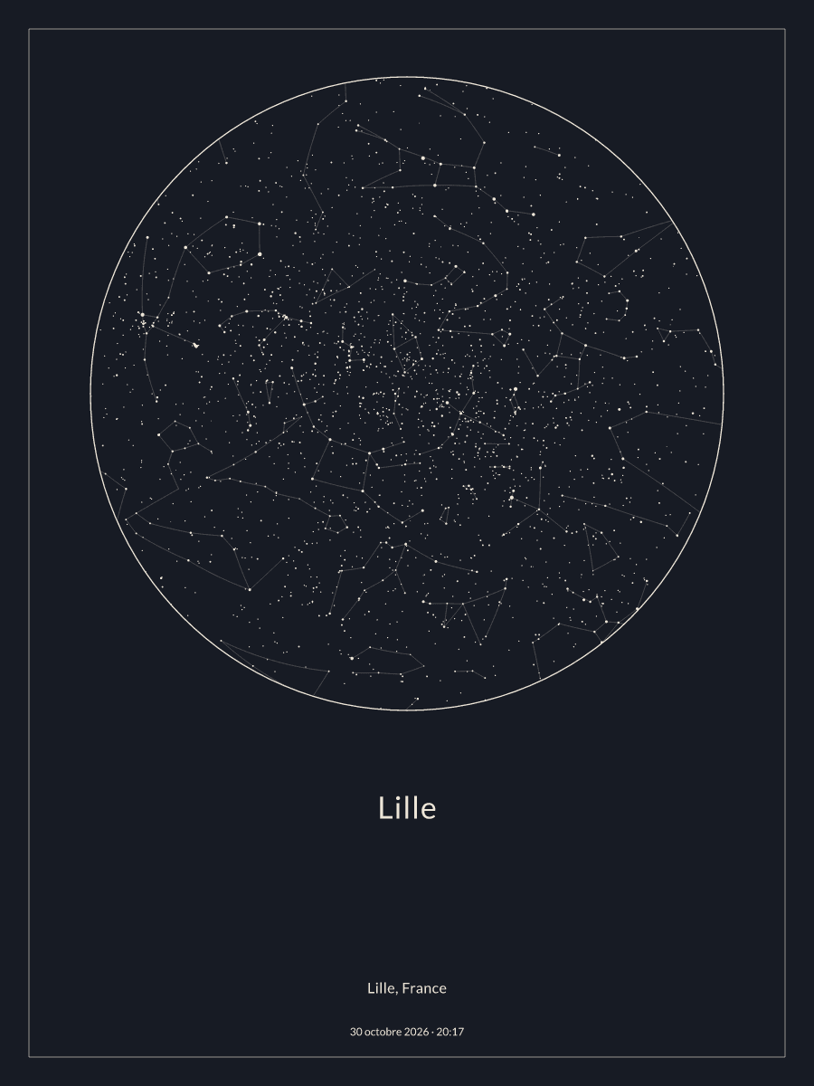 Carte du ciel nocturne depuis Lille, le 30 octobre 2026 à 20:17