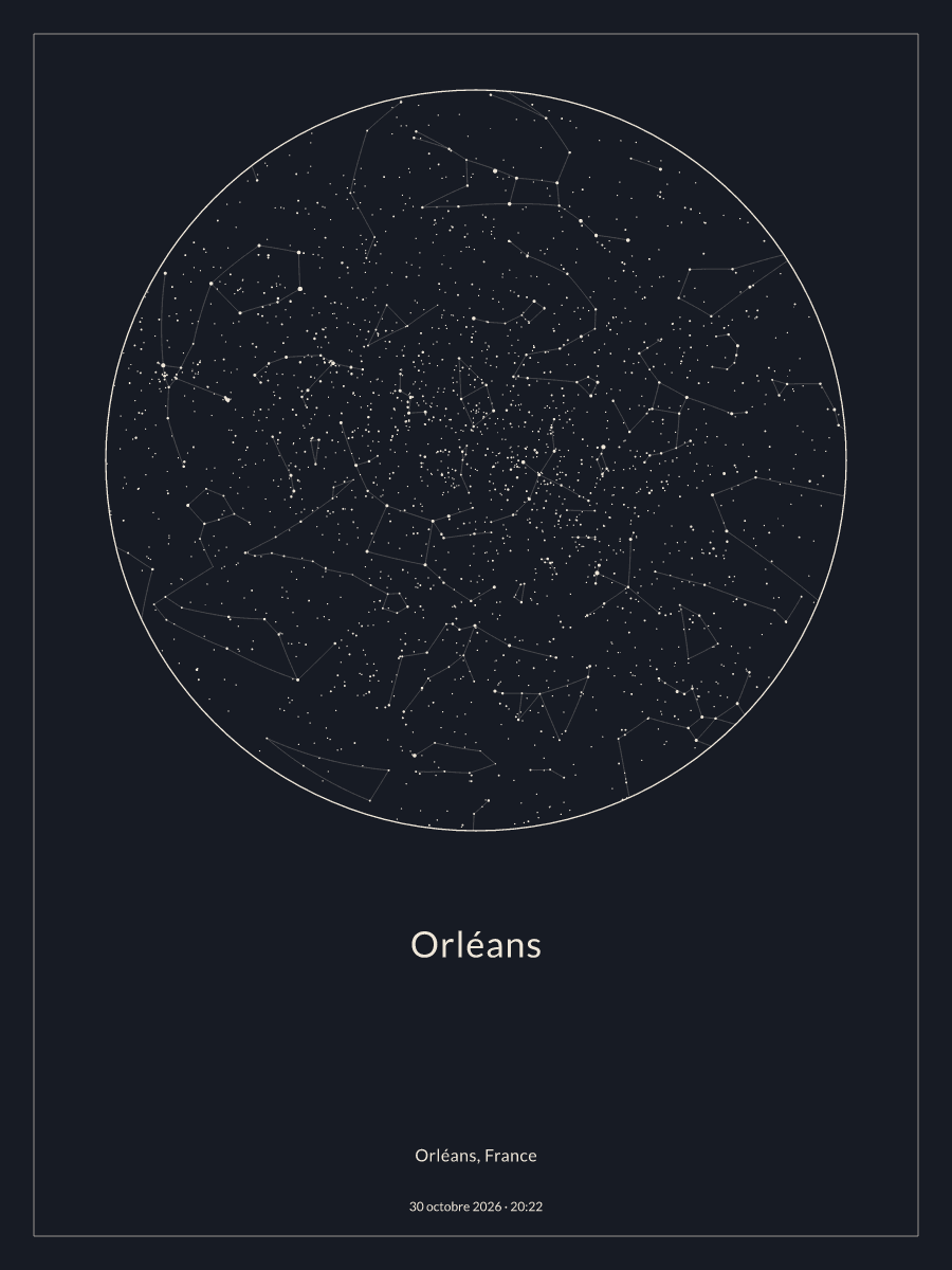 Carte du ciel nocturne depuis Orléans, le 30 octobre 2026 à 20:22