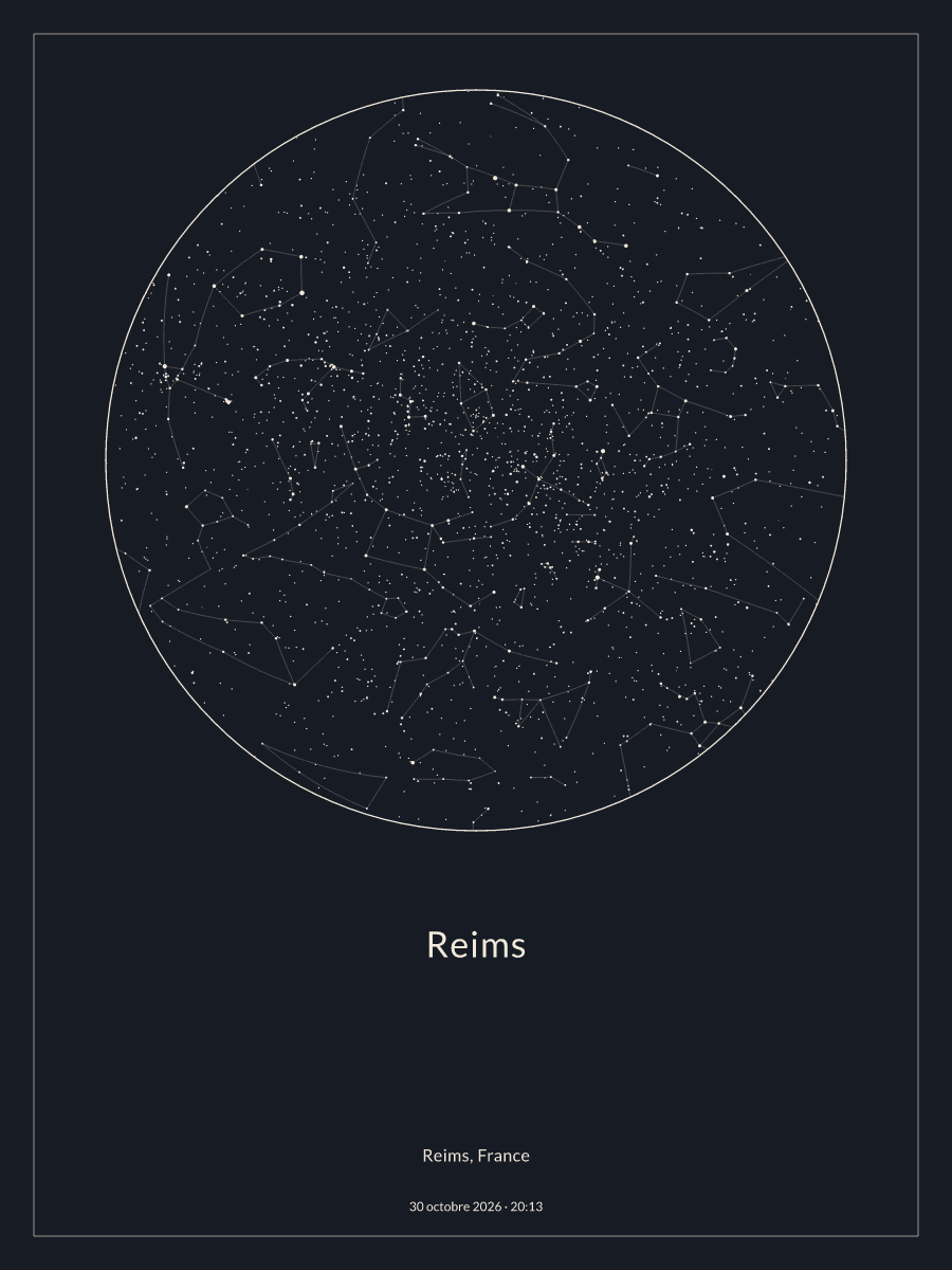 Carte du ciel nocturne depuis Reims, le 30 octobre 2026 à 20:13