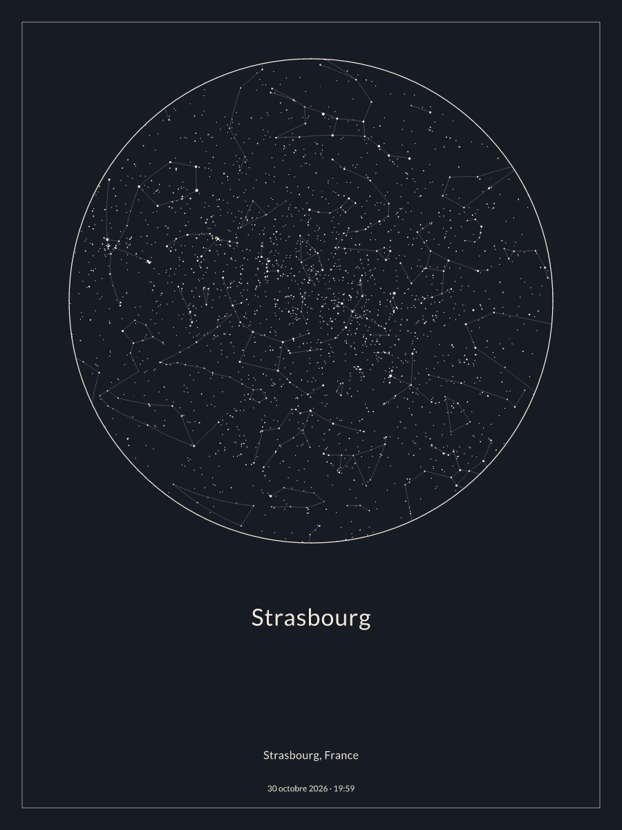 Carte du ciel nocturne depuis Strasbourg, le 30 octobre 2026 à 19:59