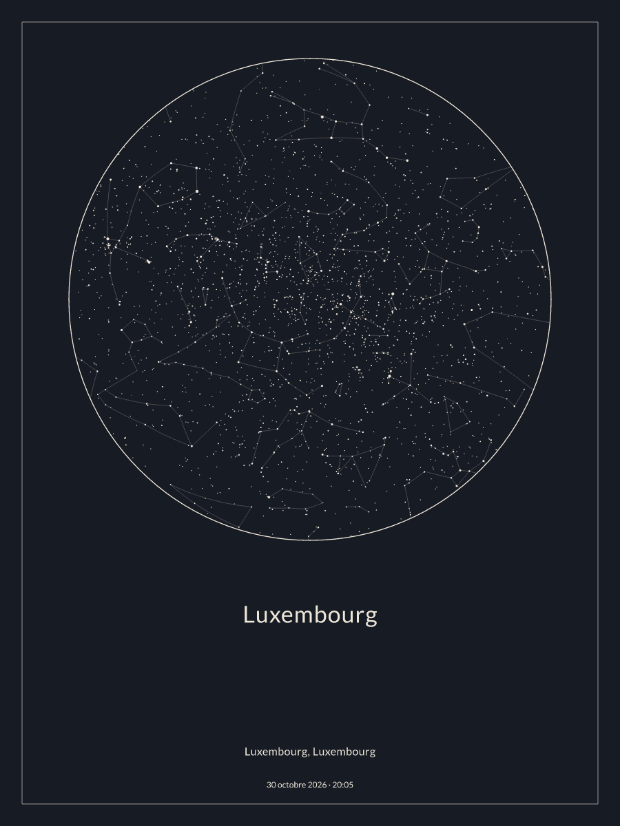 Carte du ciel nocturne depuis Luxembourg, le 30 octobre 2026 à 20:05