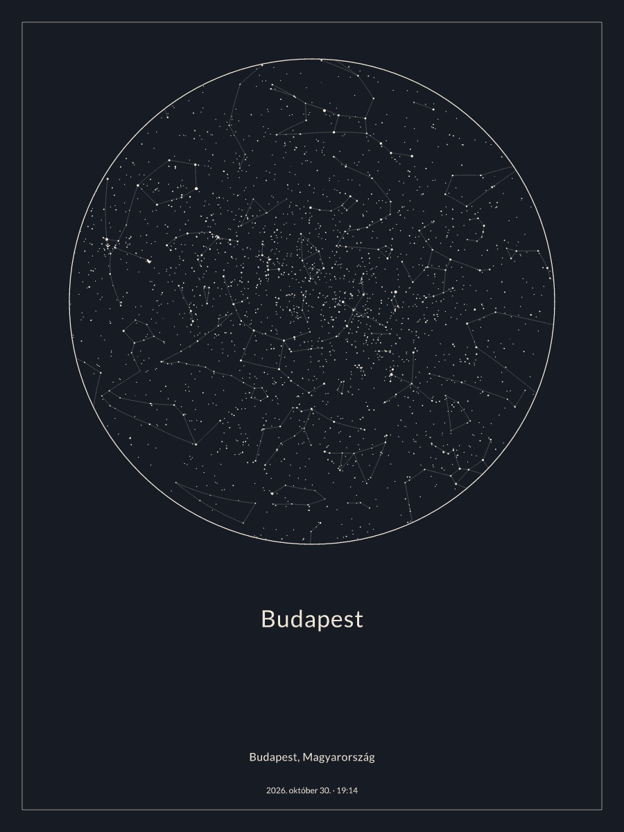 A(z) Budapest fölötti éjszakai égbolt térképe, 2026. október 30., 19:14