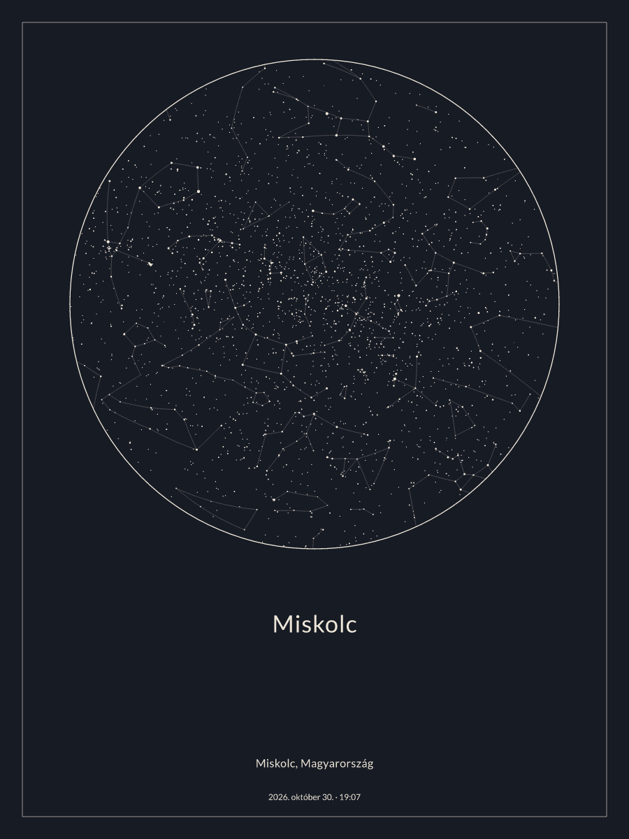 A(z) Miskolc fölötti éjszakai égbolt térképe, 2026. október 30., 19:07