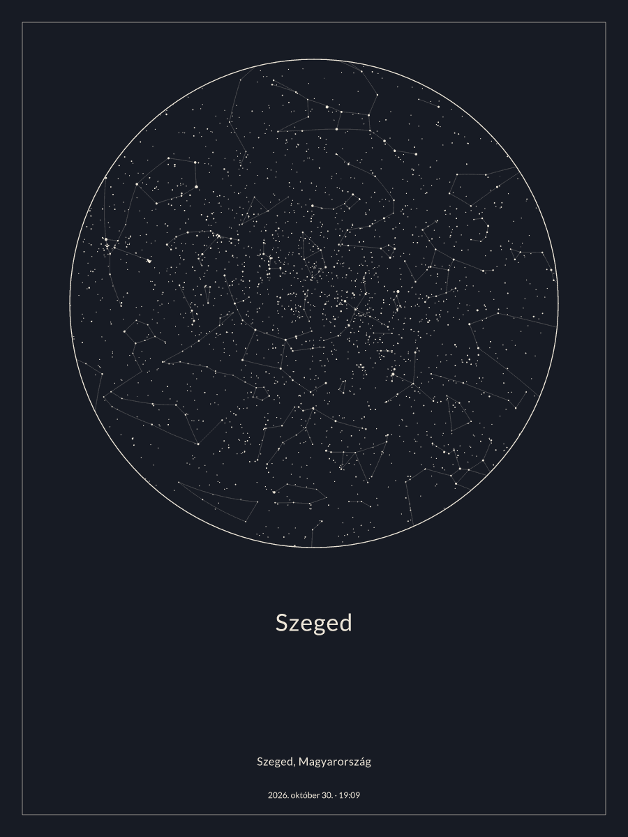 A(z) Szeged fölötti éjszakai égbolt térképe, 2026. október 30., 19:09