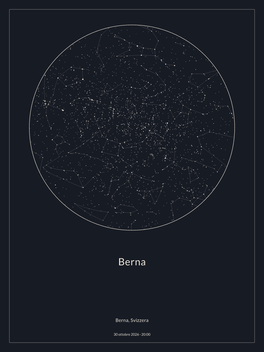 Mappa del cielo notturno sopra Berna, alle 20:00 del 30 ottobre 2026