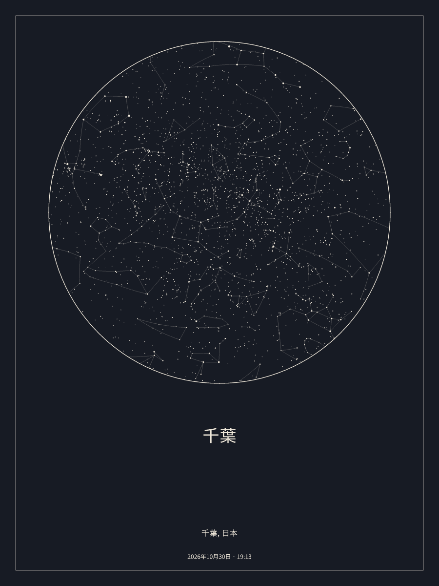 2026年10月30日 19:13の千葉の夜空を描いた星図